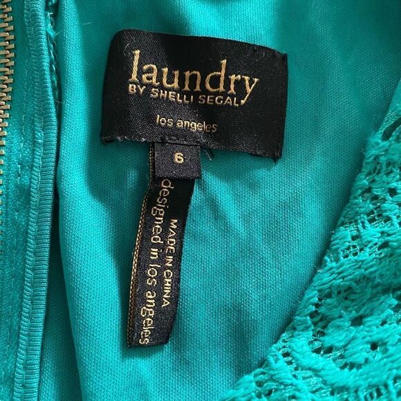 Laundry by Shelli Segal 6 Green Lace Dress Cocktail Party Short Sleeve Small - Picture 4 of 9